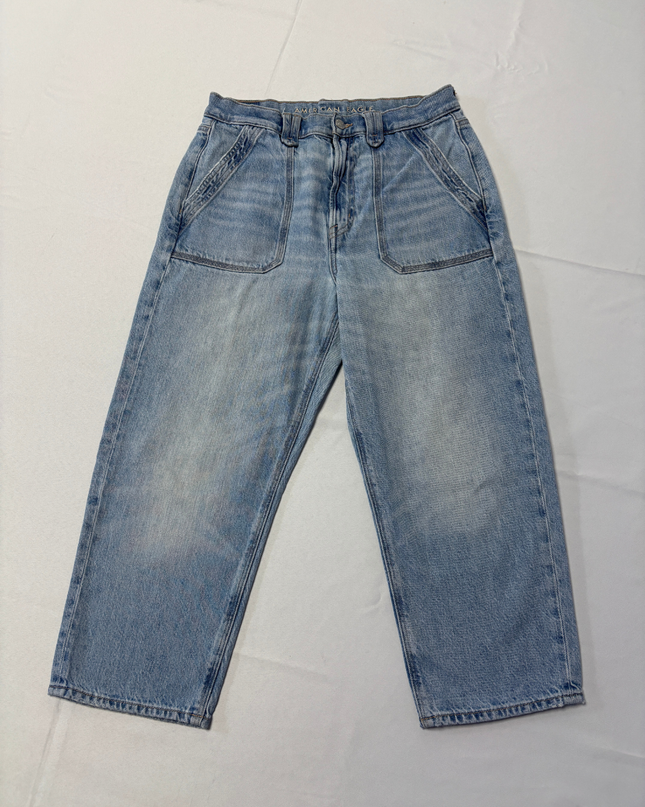 American Eagle Blue High-Rise Wide Leg Patch Pocket Jeans