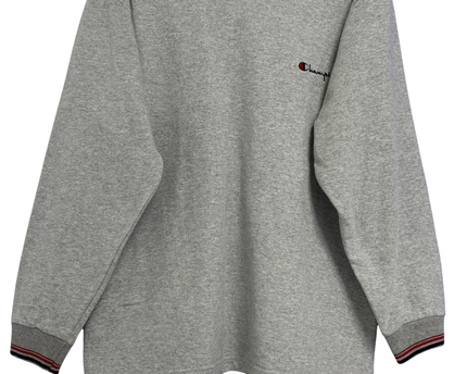Champion Grey Vintage Style Collared V-Neck Pullover Sweatshirt