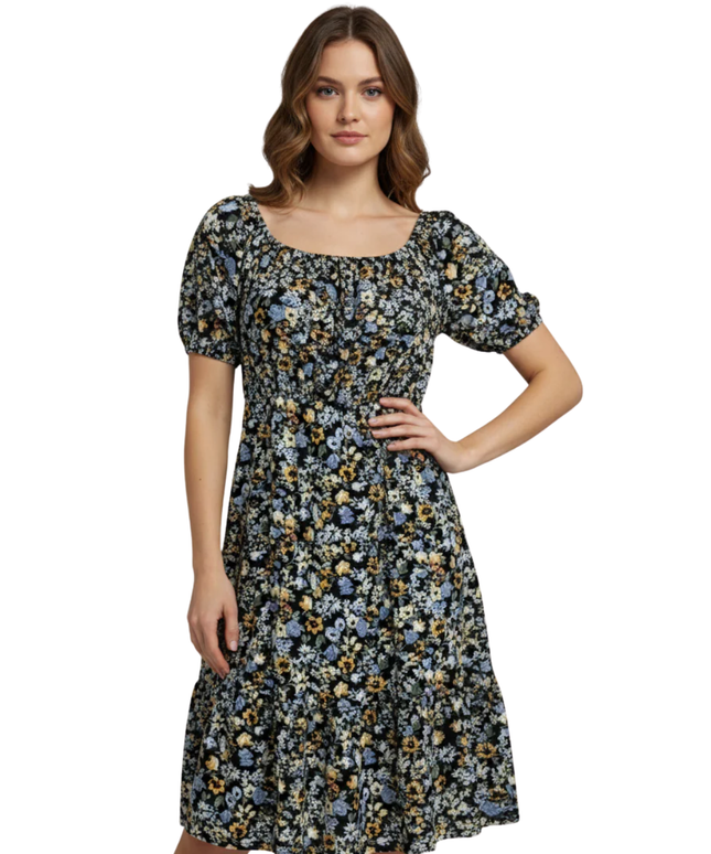 Hollister Black Floral Tiered Mini Dress