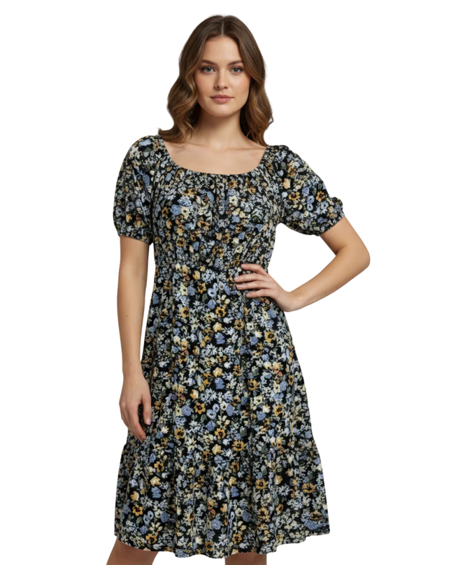 Hollister Black Floral Tiered Mini Dress
