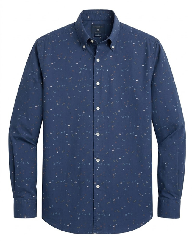 SPRINGFIELD Blue Printed Stretch Fit Long Sleeve Shirt