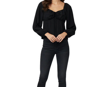 Abercrombie & Fitch Black Puff Sleeve Tie-Front Blouse