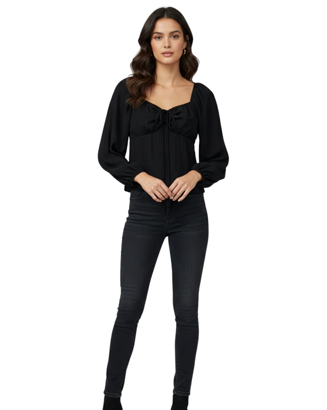 Abercrombie & Fitch Black Puff Sleeve Tie-Front Blouse