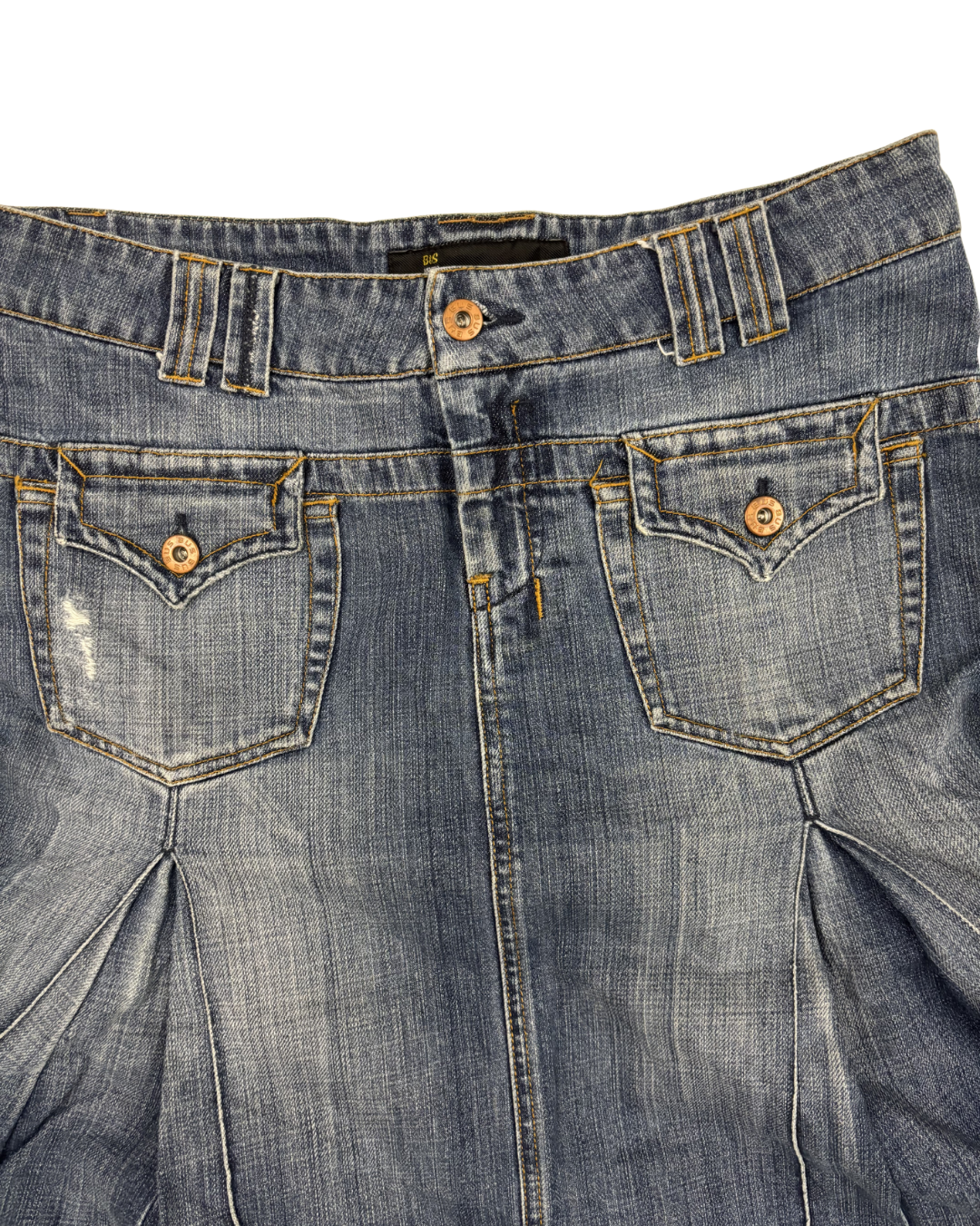 BUS Urban Wear Dark Wash Pleated Flare Denim Skirt - L | Waist: 30"