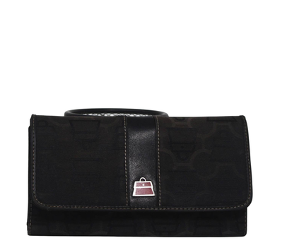Kathy Van Zeeland Black Monogram Trifold Clutch Wallet