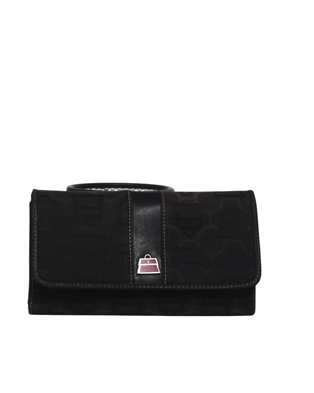 Kathy Van Zeeland Black Monogram Trifold Clutch Wallet