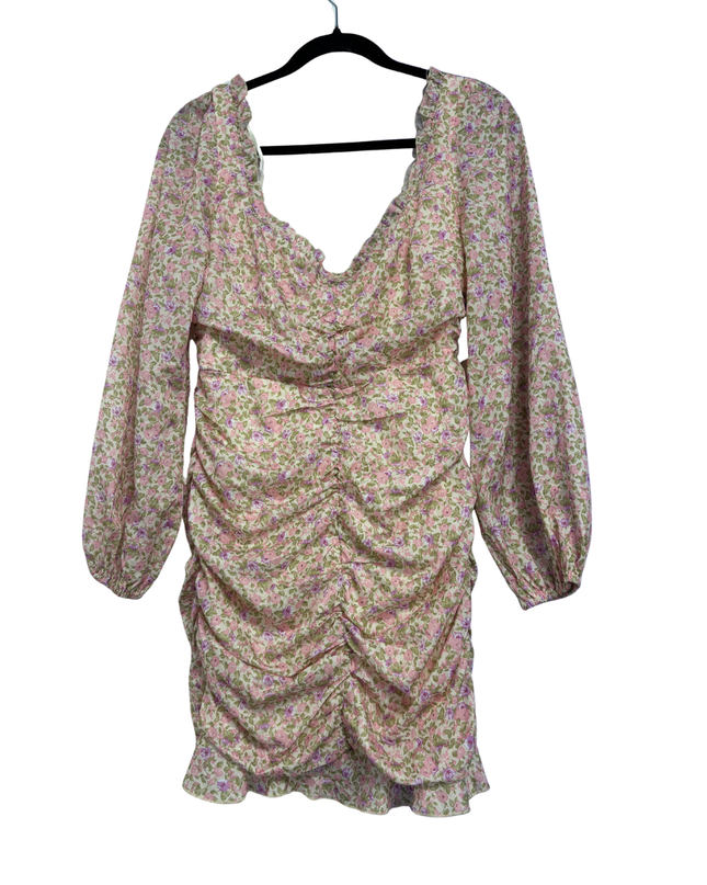 Sisters of the Tribe Pink Floral Ruched Mini Dress