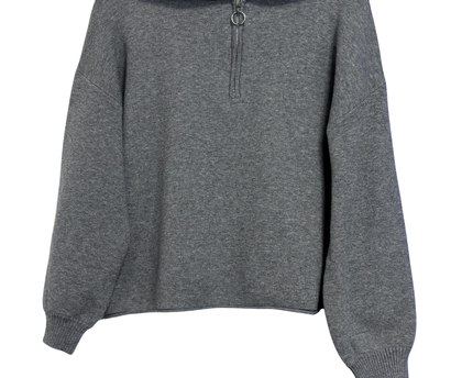 Stradivarius Grey Quarter-Zip Ring Pull Knit Sweater