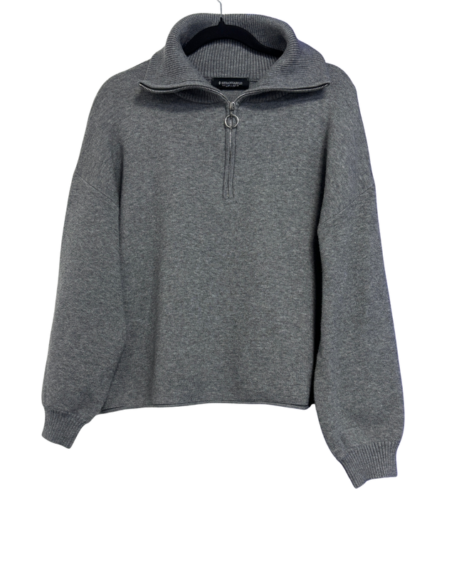 Stradivarius Grey Quarter-Zip Ring Pull Knit Sweater