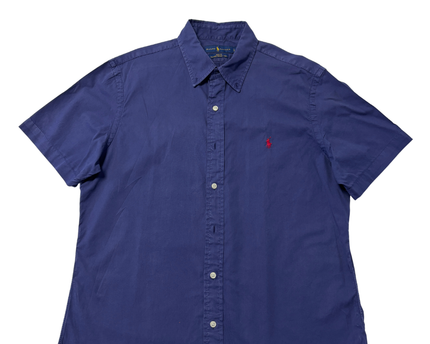 Ralph Lauren Blue Slim Fit Feather Weight Twill Short Sleeve Shirt
