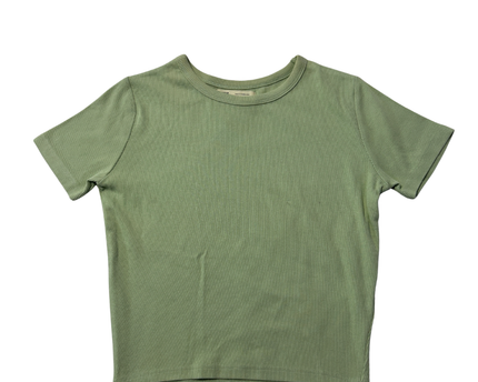 Pull & Bear Green Ribbed Short Sleeve Crop Top