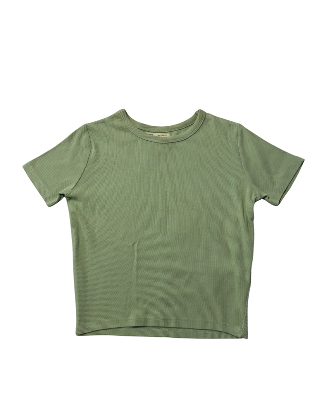 Pull & Bear Green Ribbed Short Sleeve Crop Top