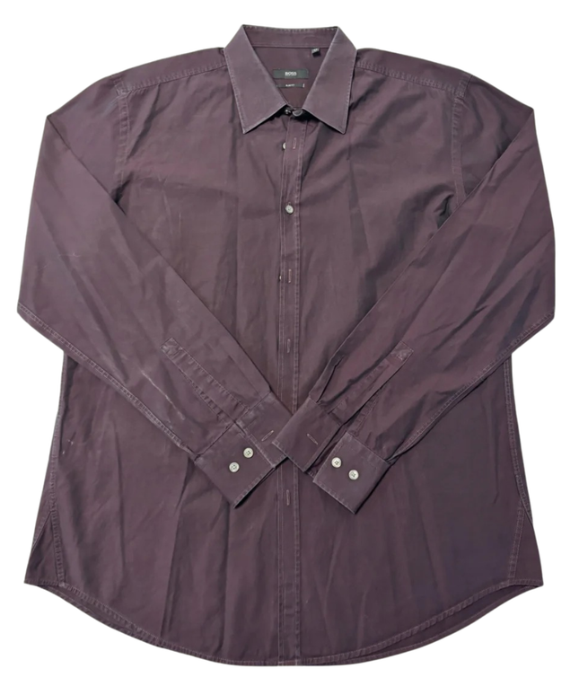 BOSS Dark Purple Slim Fit Cotton Shirt