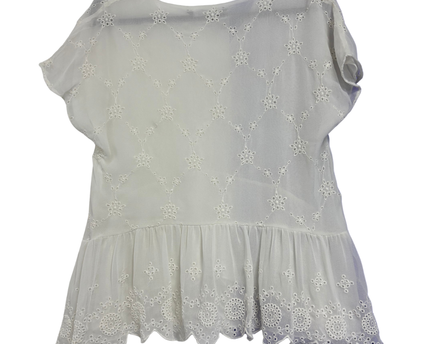 Zara White Embroidered Eyelet Peplum Blouse