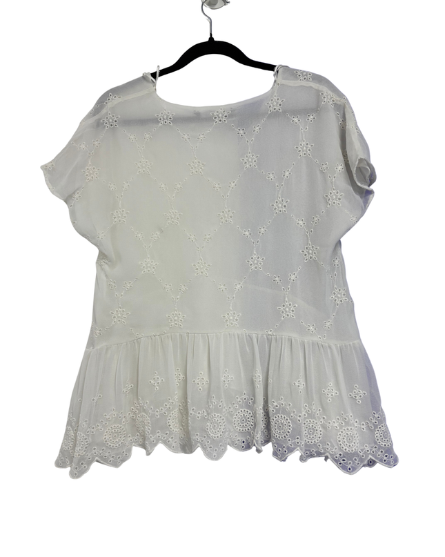 Zara White Embroidered Eyelet Peplum Blouse