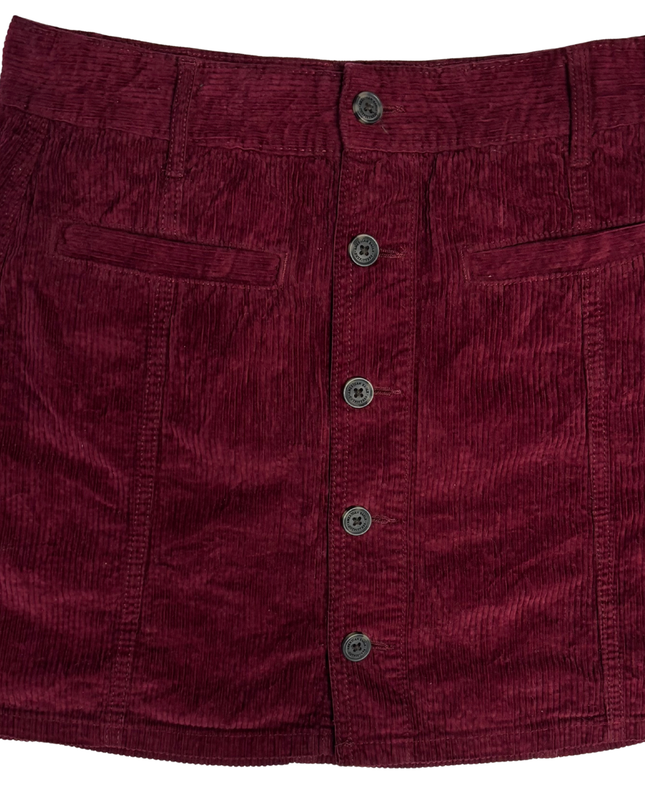 American Eagle Burgundy Corduroy Button-Front Mini Skirt