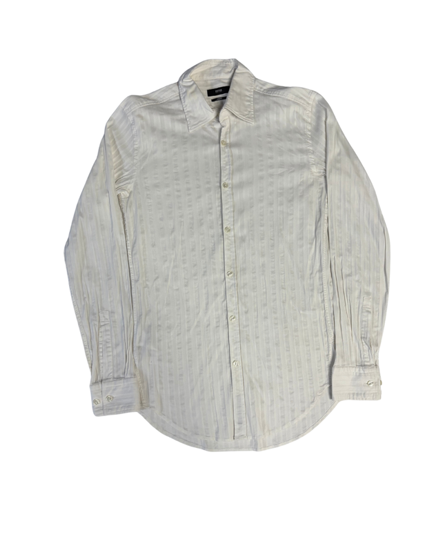Hugo Boss White Slim Fit Textured Stripe Dress Shirt