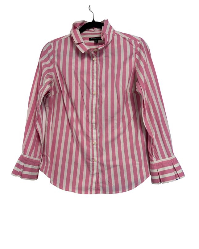 Banana Republic Pink Striped Pleated Cuff Button-Down Shirt
