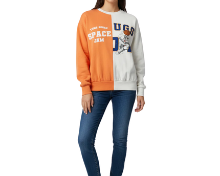Space Jam Orange and White Bugs Bunny Split Graphic Sweatshirt