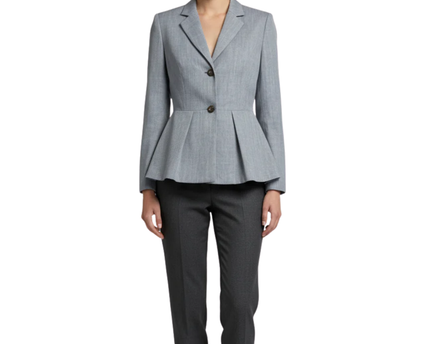 DKNY Blue Peplum Pleated Two-Button Blazer