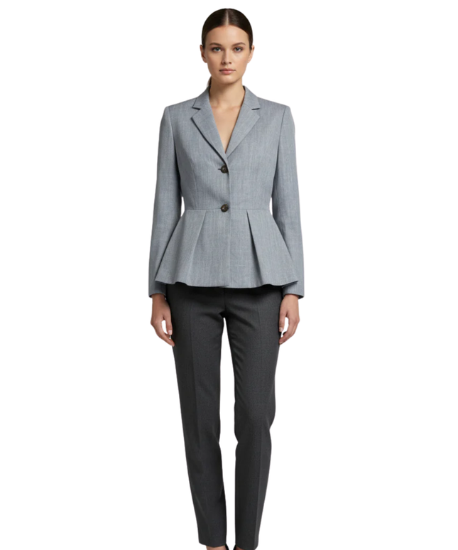 DKNY Blue Peplum Pleated Two-Button Blazer
