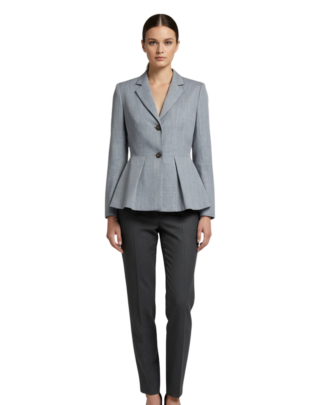 DKNY Blue Peplum Pleated Two-Button Blazer