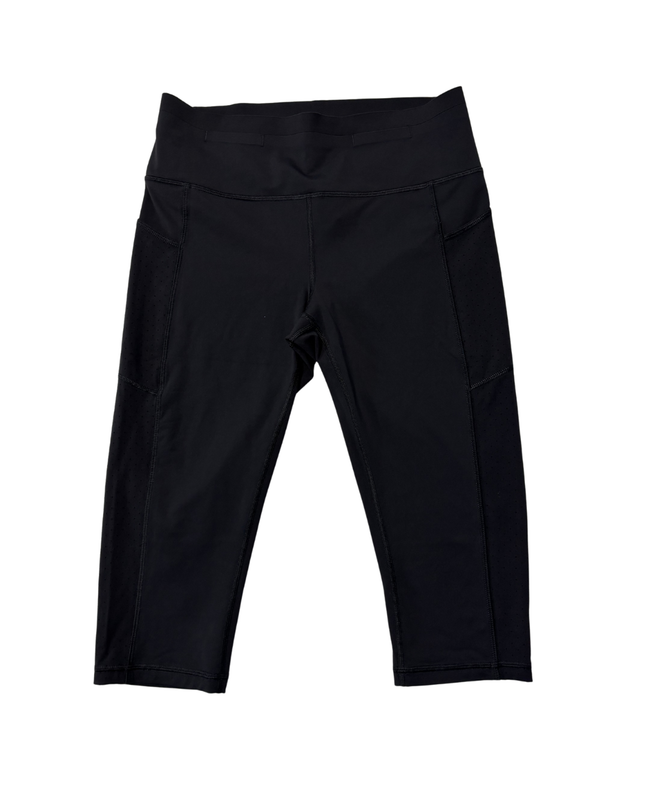 Lululemon Black Cropped Athletic Leggings with Mesh Pocket Detail