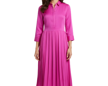 Banana Republic Pink Pleated Midi Shirt Dress