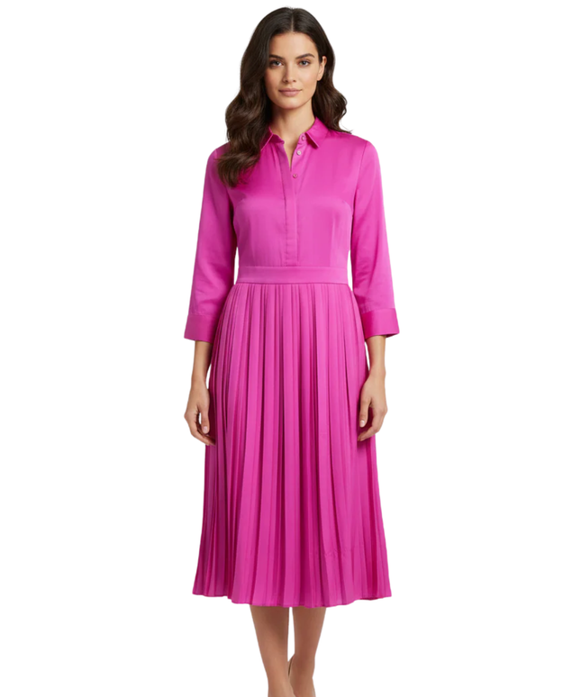 Banana Republic Pink Pleated Midi Shirt Dress