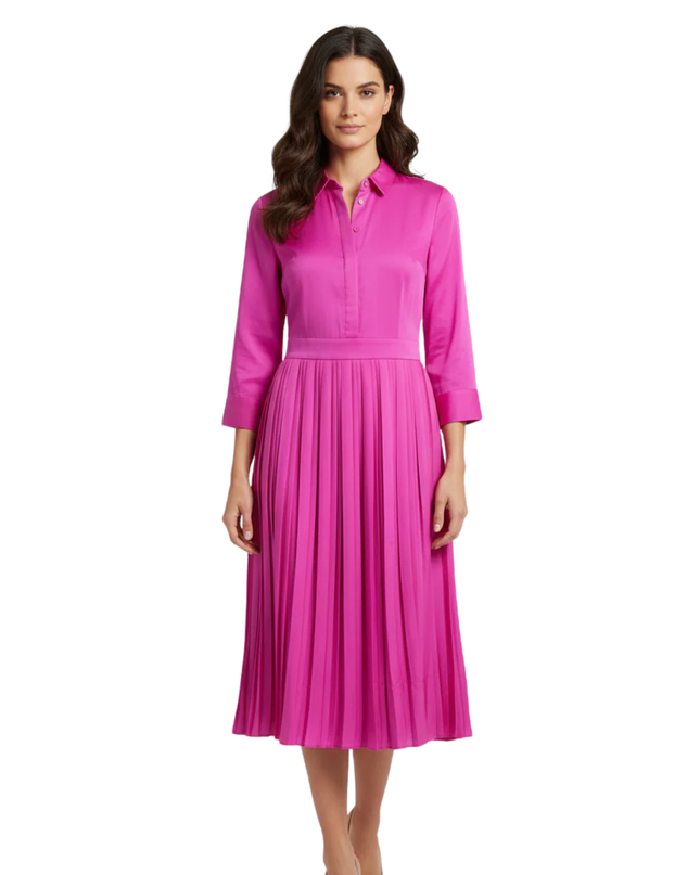 Banana Republic Pink Pleated Midi Shirt Dress