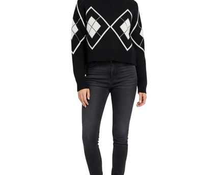 TALLY WEiJL Black Argyle Mock Neck Sweater