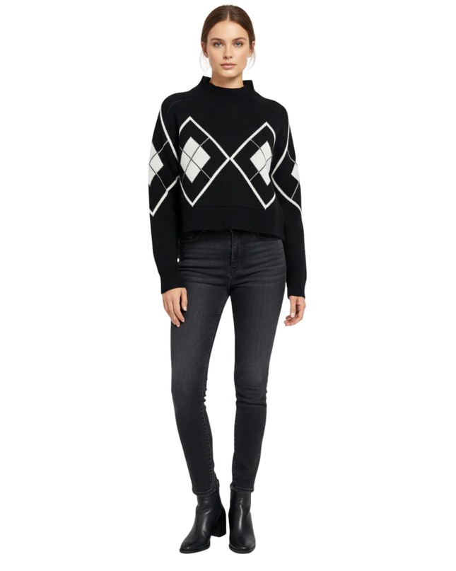TALLY WEiJL Black Argyle Mock Neck Sweater