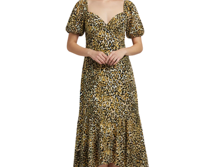 PrettyLittleThing Leopard Print Puff Sleeve Midi Dress