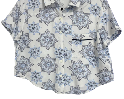 Forever 21 White/Blue Mandala Print Cropped Shirt