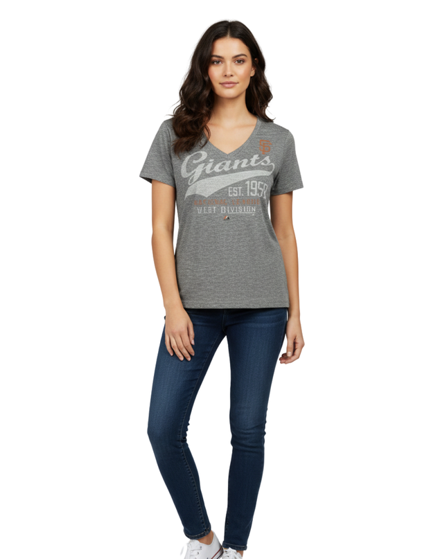 Majestic Gray San Francisco Giants V-Neck Graphic Tee