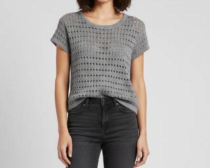 Sweater Project Grey Open-Knit Metallic Cap Sleeve Sweater
