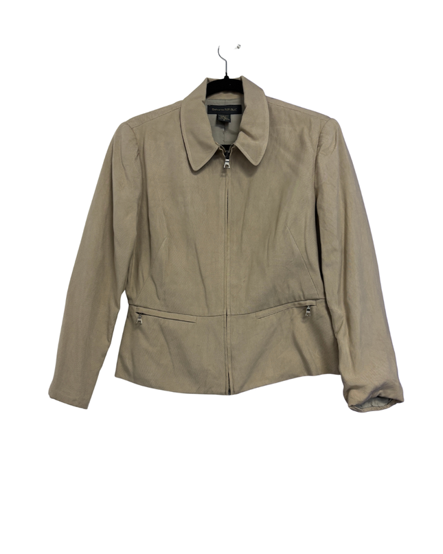 Banana Republic Beige 100% Silk Zip-Front Jacket