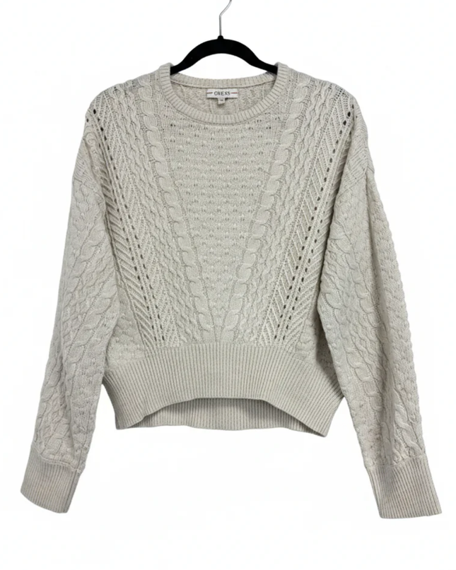 Guess Beige Cable Knit Alpaca Blend Cropped Sweater