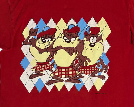 Looney Tunes Red Vintage 1993 Taz Tasmanian Devil Scottish Kilt Graphic Tee