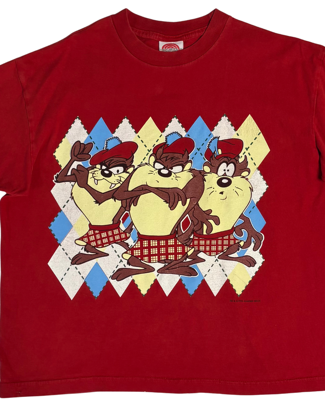Looney Tunes Red Vintage 1993 Taz Tasmanian Devil Scottish Kilt Graphic Tee