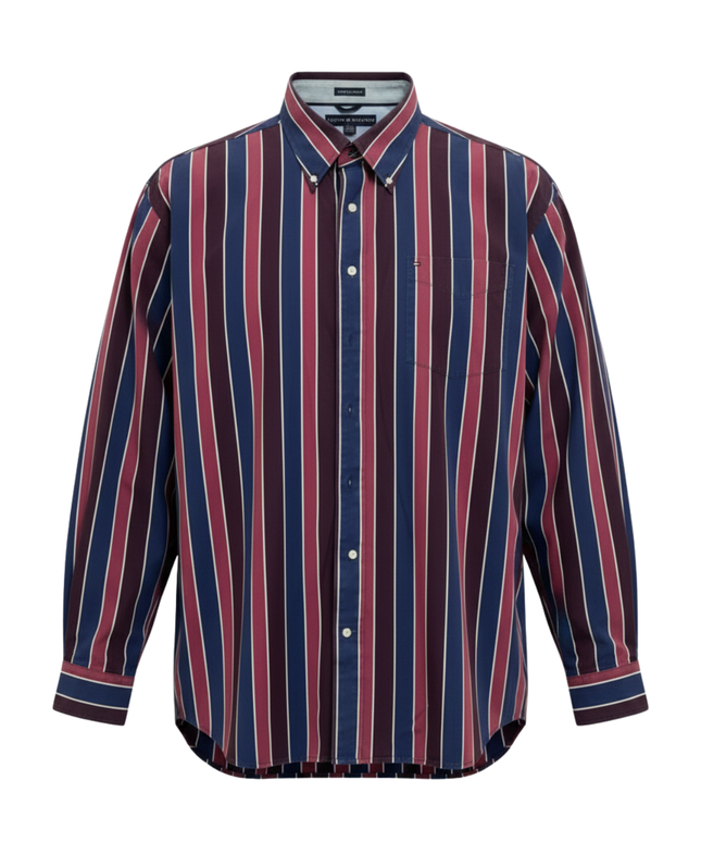 Tommy Hilfiger Burgundy and Navy Blue Striped Long Sleeve Shirt