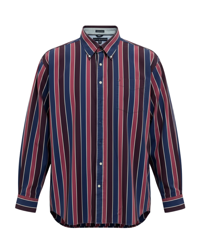 Tommy Hilfiger Burgundy and Navy Blue Striped Long Sleeve Shirt