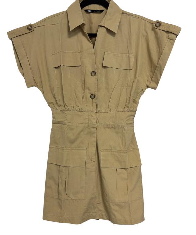 Zara Khaki Utility Safari Mini Dress