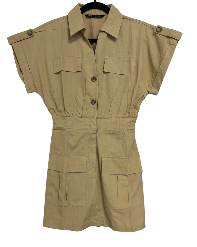 Zara Khaki Utility Safari Mini Dress