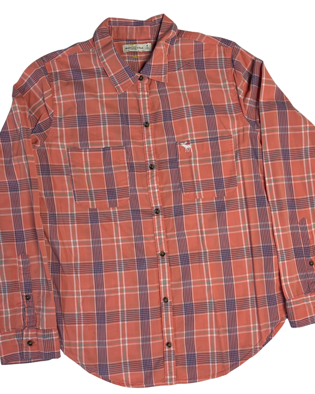 Abercrombie & Fitch Coral Plaid Button-Down Shirt