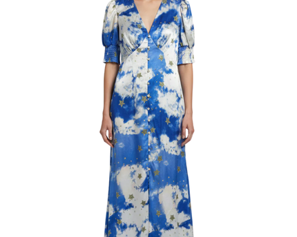 Never Fully Dressed Blue/White Cloud and Star Print Maxi Dress