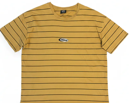 Stussy Mustard Yellow Striped Oval Logo T-Shirt
