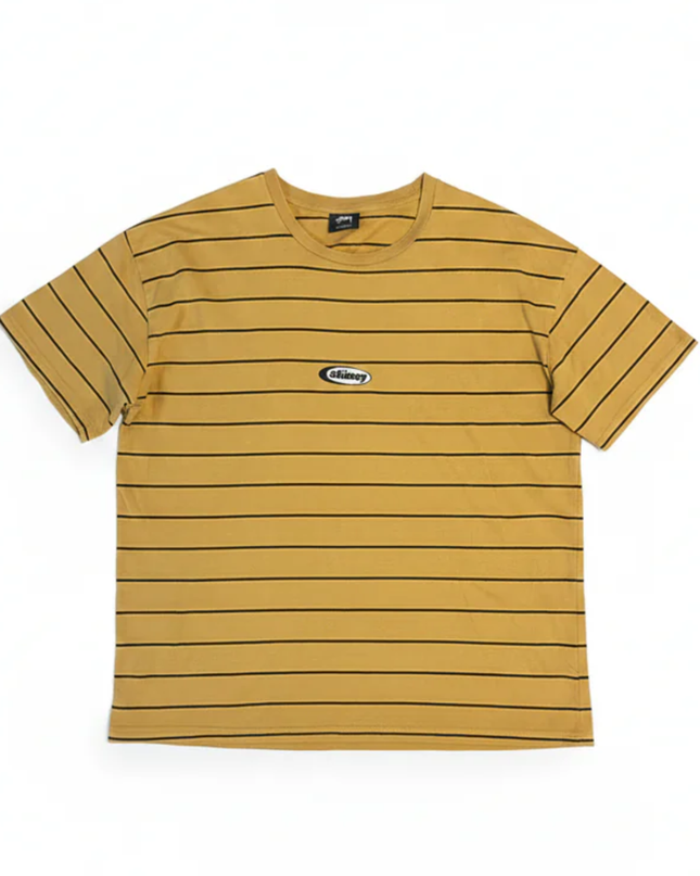 Stussy Mustard Yellow Striped Oval Logo T-Shirt