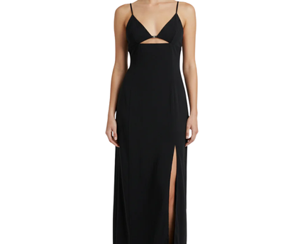 Zara Black V-Neck Maxi Dress with Side Slit