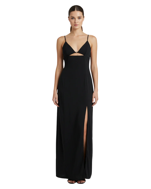 Zara Black V-Neck Maxi Dress with Side Slit